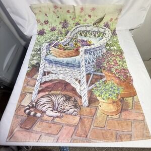 Vintage Spring Flowers Wicker Chair Cat Sleeping‎ Garden Flag 28x40